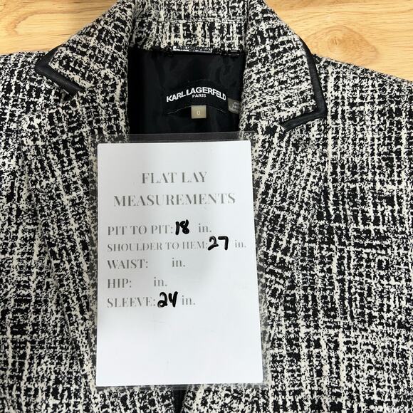 Karl Lagerfeld Paris Womens 0 Tweed Faux Leather Trim One-Button Blazer Black - Picture 12 of 12